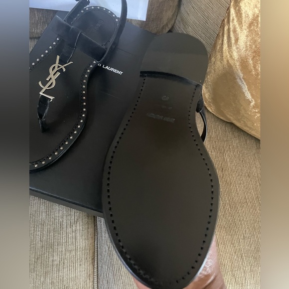 YSL Black Suede Cassandra thong flats with Silver hardware - Picture 3 of 6